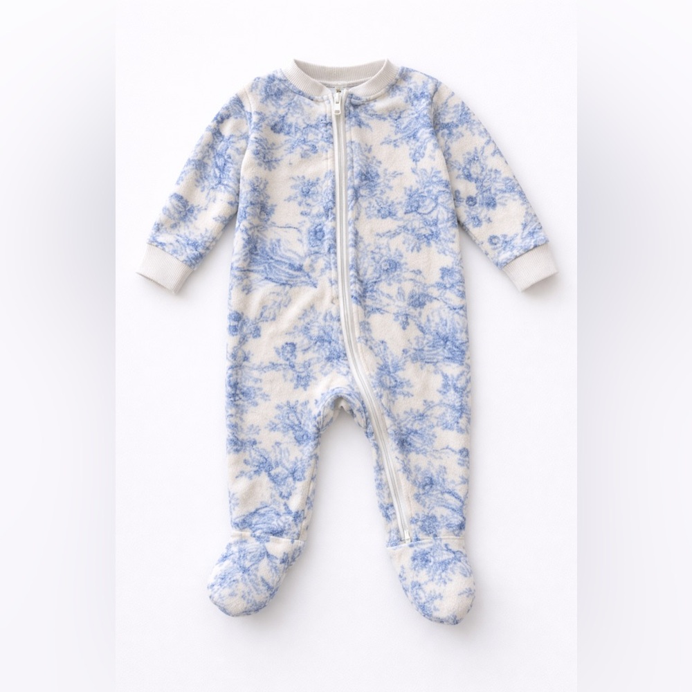 Briar Baby Blue Toile Fleece Footie Pajamas Zipper Sleeper